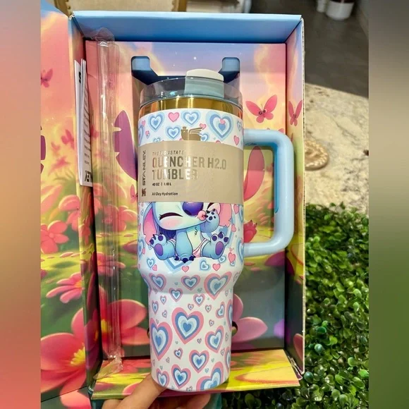 Customized Stanley Light Blue Tumbler with Stitch and Heart Design - Picture 6 of 6